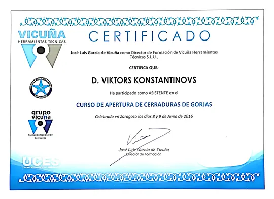 сертификат Виктор Константинов Lock Master
